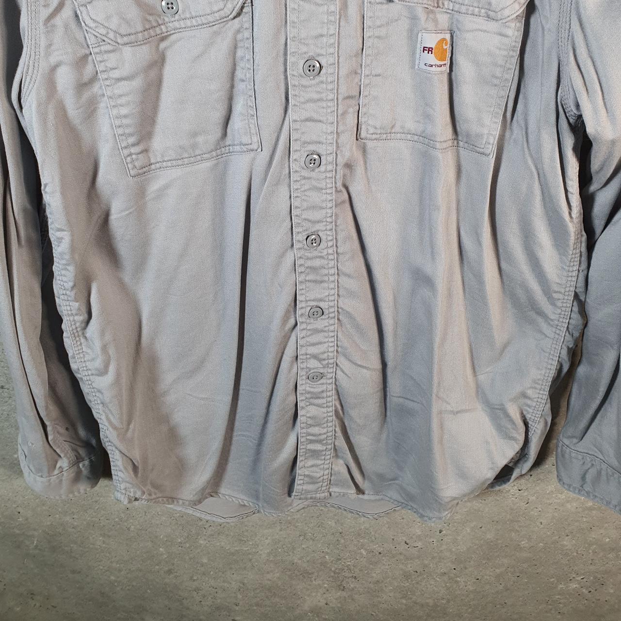 Vintage Carhartt FR Shirt Button Down Mens Medium Grey Chore Utility Relaxed - Big Fish Vintage