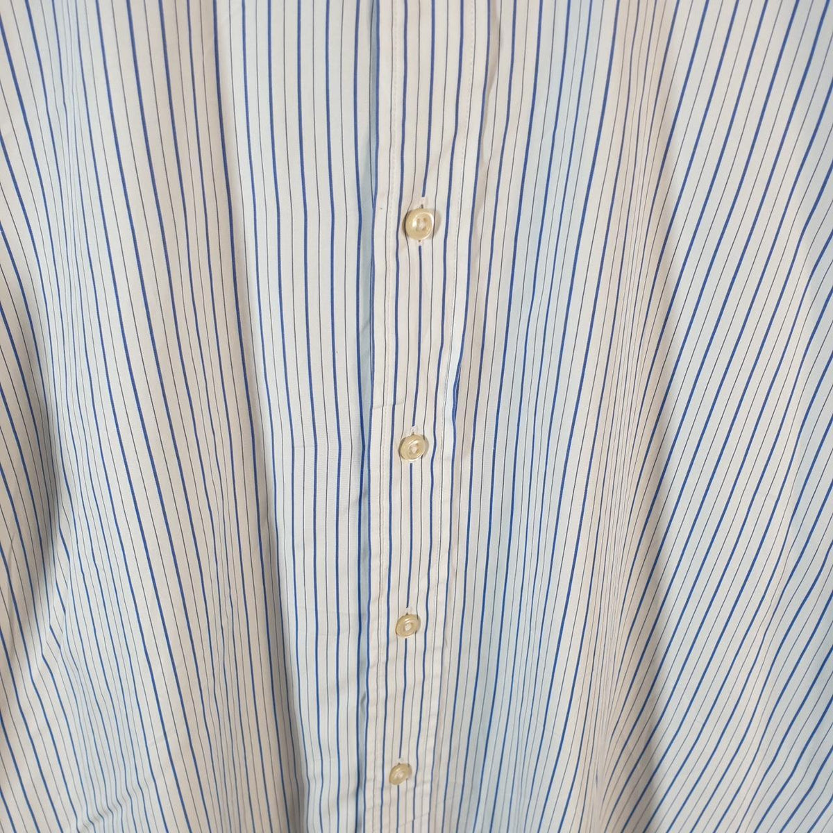 Vintage Ralph Lauren Button Down Shirt Men’s Medium Blue Striped Regent Custom Fit Cotton Big Fish Vintage