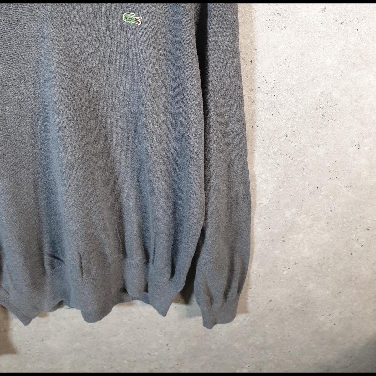 Vintage Lacoste Knit Sweater Mens Medium Grey Y2K Jumper Logo