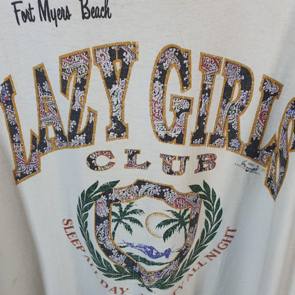 Vintage Fort Myers Beach Graphic 90s USA Single Stitch Vest Men’s Medium White Big Fish Vintage