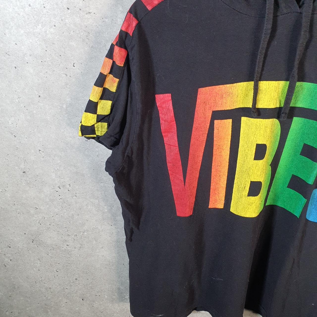 Vintage On Fire Vibes Spellout Hooded T Shirt Womens XL Black Casual sports Logo Athletic