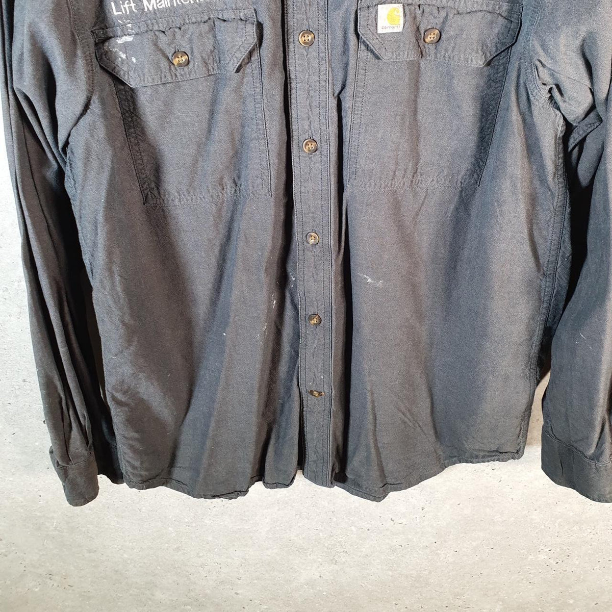 Vintage Carhartt Shirt Button Down Mens Large Grey Long Sleeve Chore Utility Relaxed - Big Fish Vintage