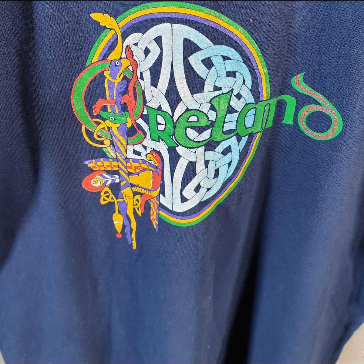 Vintage Reland Snakes Parrot Bird USA 90s Single Stitch T Shirt Men’s XS Navy Blue C8895