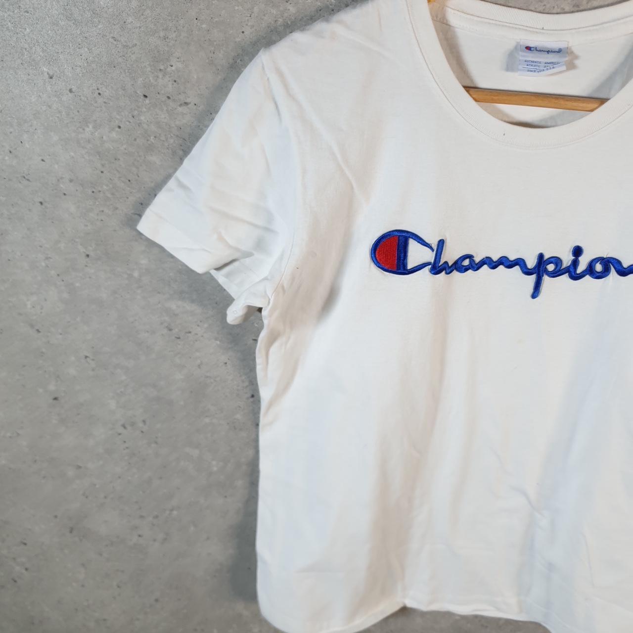 Vintage Champion T Shirt Womens Medium White Spellout Logo