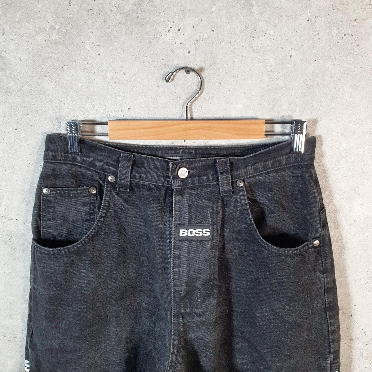 Vintage Boss Baggy Y2K Hip Hop Jeans Mens W32 Grey Denim Wide Leg Big Fish Vintage