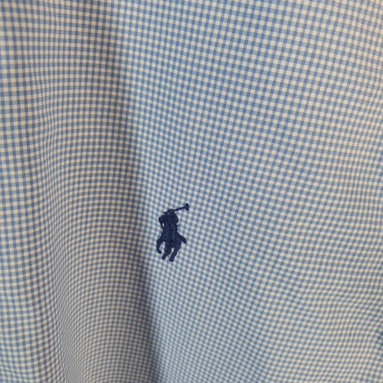 Vintage Ralph Lauren Button Down Shirt Men’s Large Blue Checkered Custom Cotton Pony Casual Big Fish Vintage