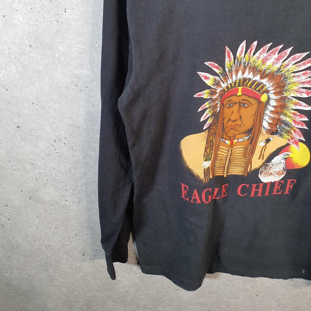 Vintage Eagle Chief Native American 90s USA Single Stitch T Shirt Men’s Small Black