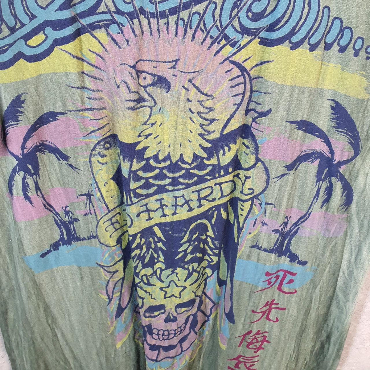Vintage Ed Hardy T Shirt Men’s Medium Green Christian Audigier Love Heart Graphic Skull Y2K Big Fish Vintage