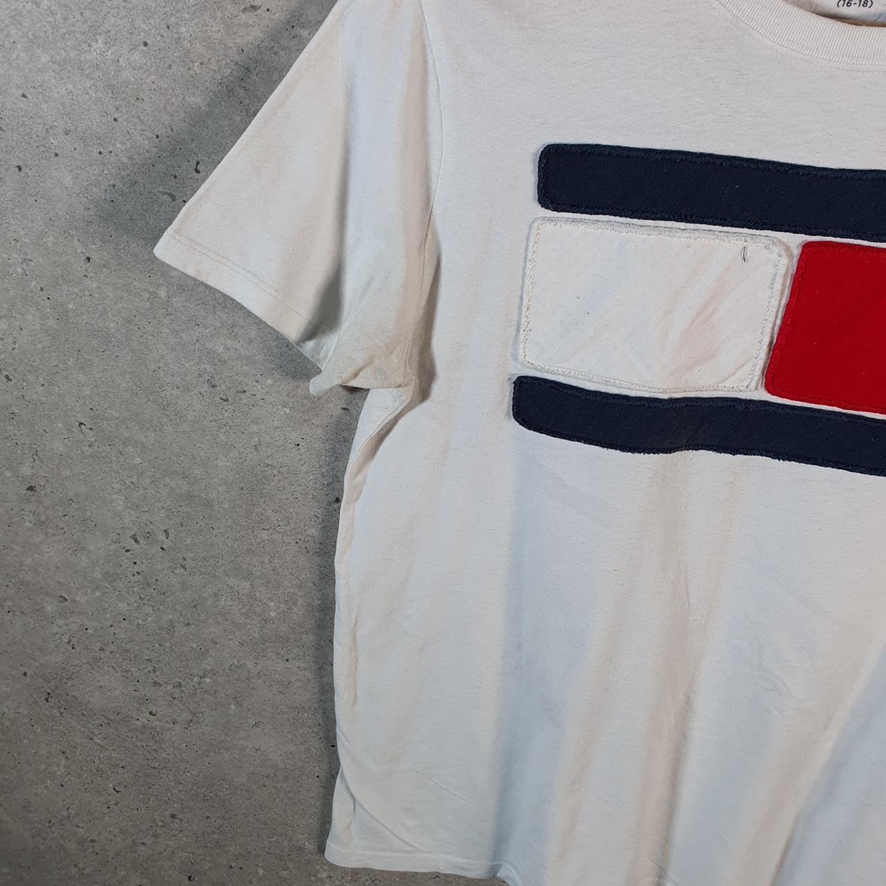 Vintage Tommy Hilfiger T Shirt Womens XL White Logo Embroidered Round Neck