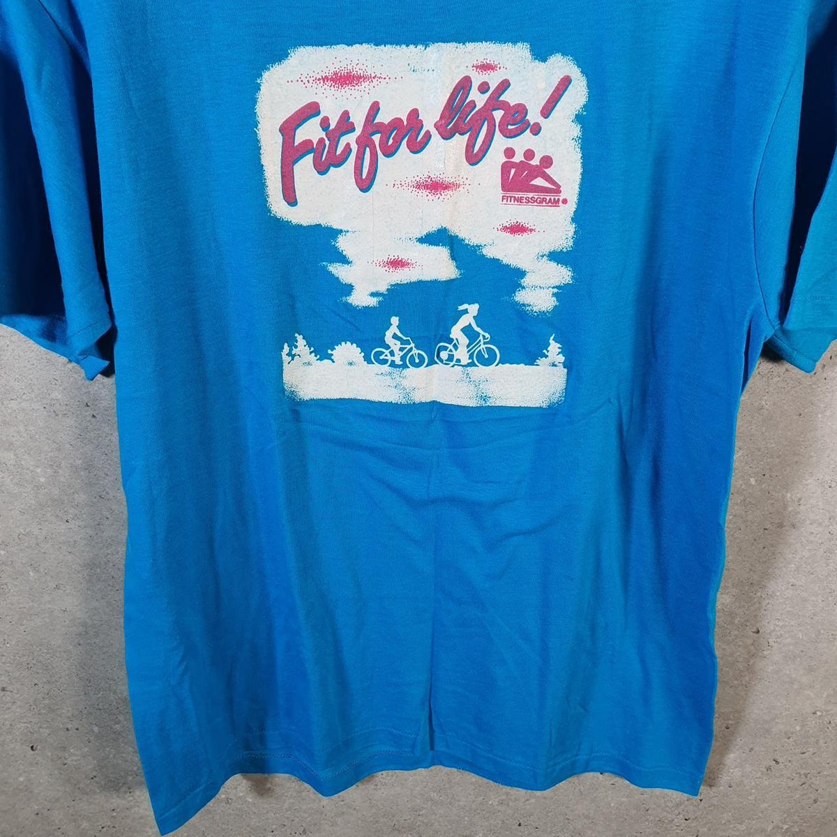 Vintage Hanes 50/50 Fitness For Life Flowers USA 90s Single Stitch T Shirt Men’s Medium Blue Big Fish Vintage