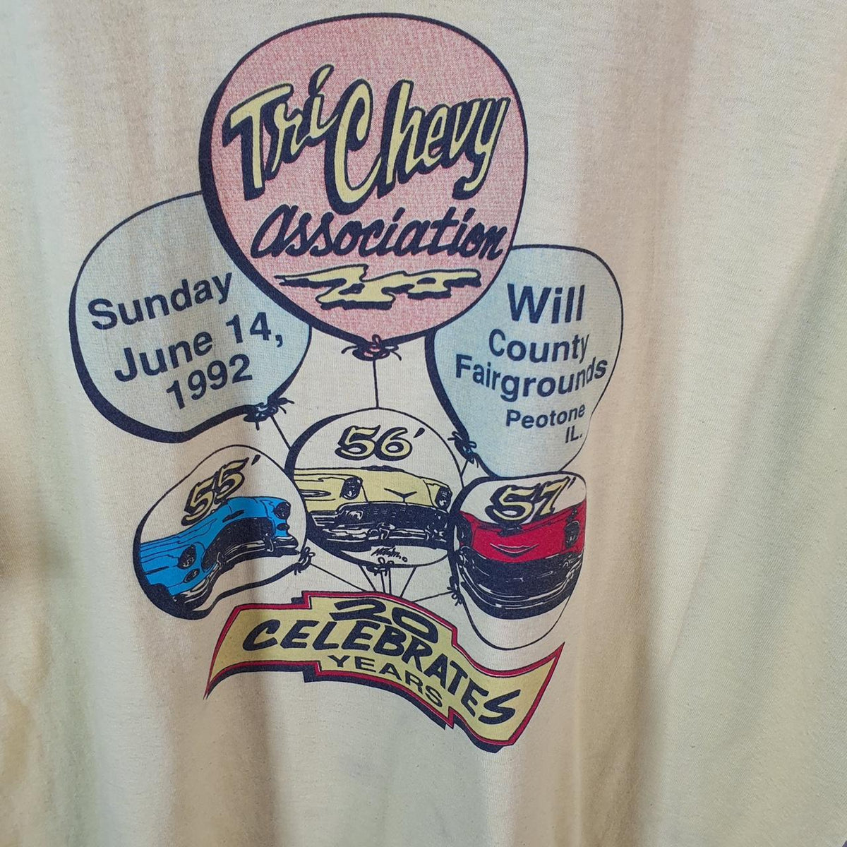 Vintage Hanes Tri Cherry Celebration 1992 USA Single Stitch T Shirt Men’s XL Yellow C9464