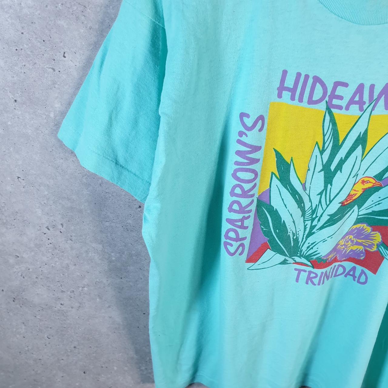Vintage Fruit of the Loom Sharrons Hideaway Trinidad 90s Single Stitch T Shirt Men’s XL Blue