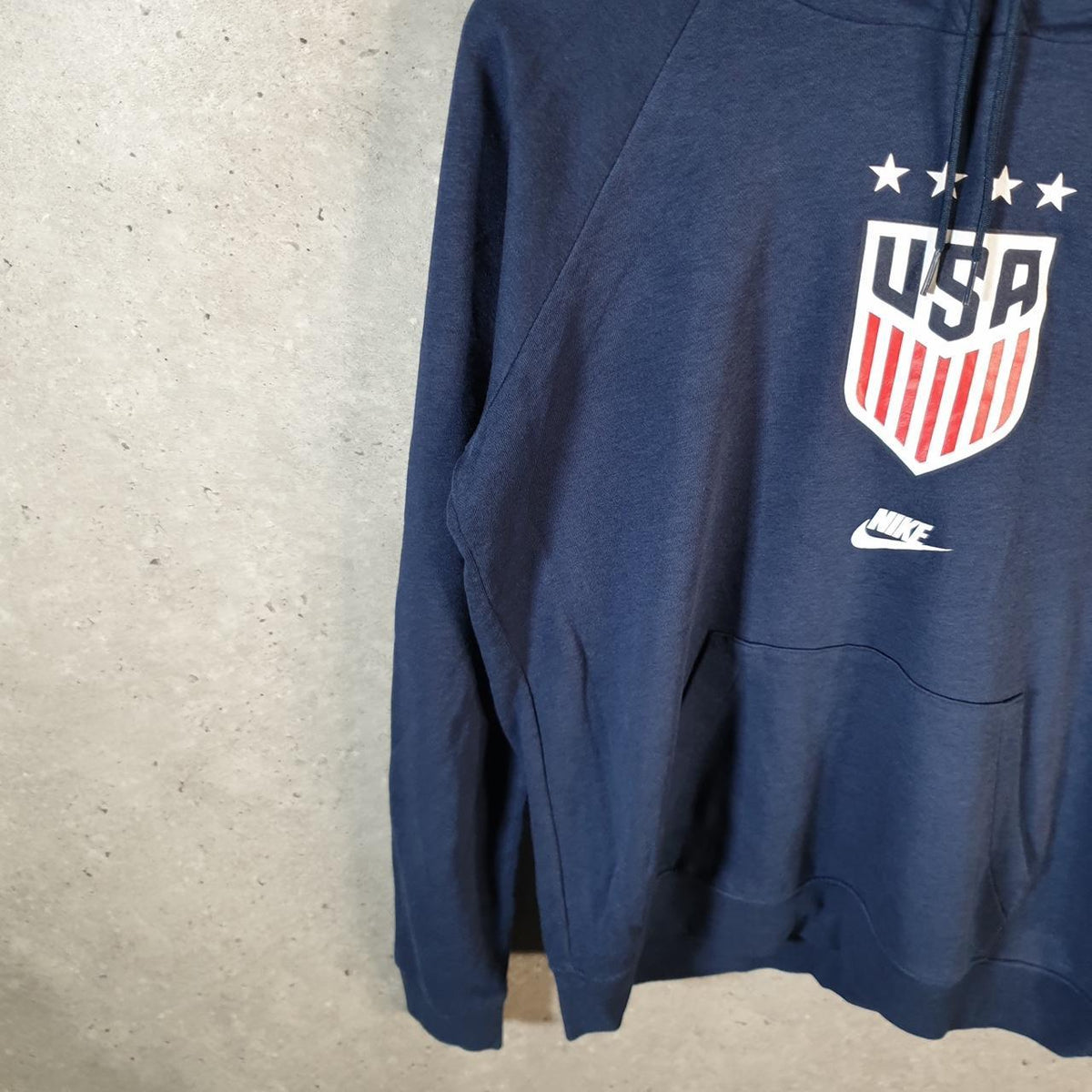 Vintage Nike Centre Swoosh USA Flag Hoodie Men’s Medium Navy Blue Swoosh Y2K Pullover