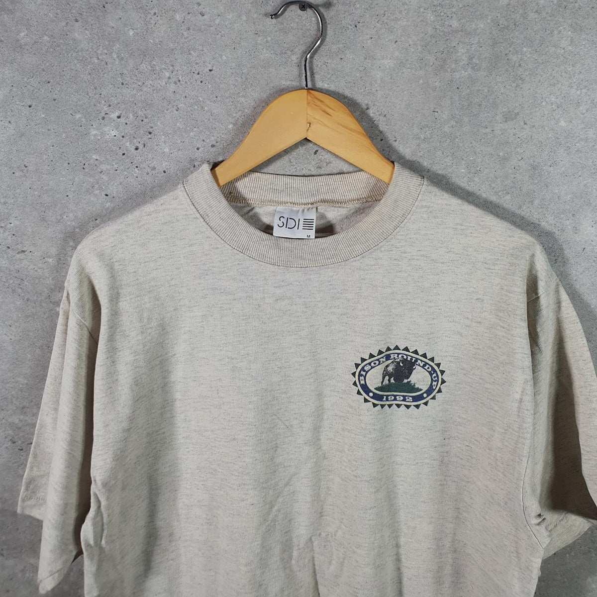 Vintage SDI Bison Round Up 1992 Antelope Island Single Stitch T Shirt Men’s Medium Beige