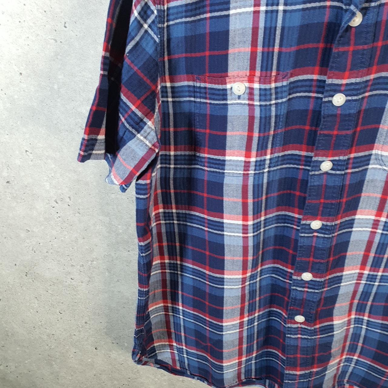 Vintage Ralph Lauren Button Down Shirt Men’s Large Blue Checkered Cotton Stretch Pocket