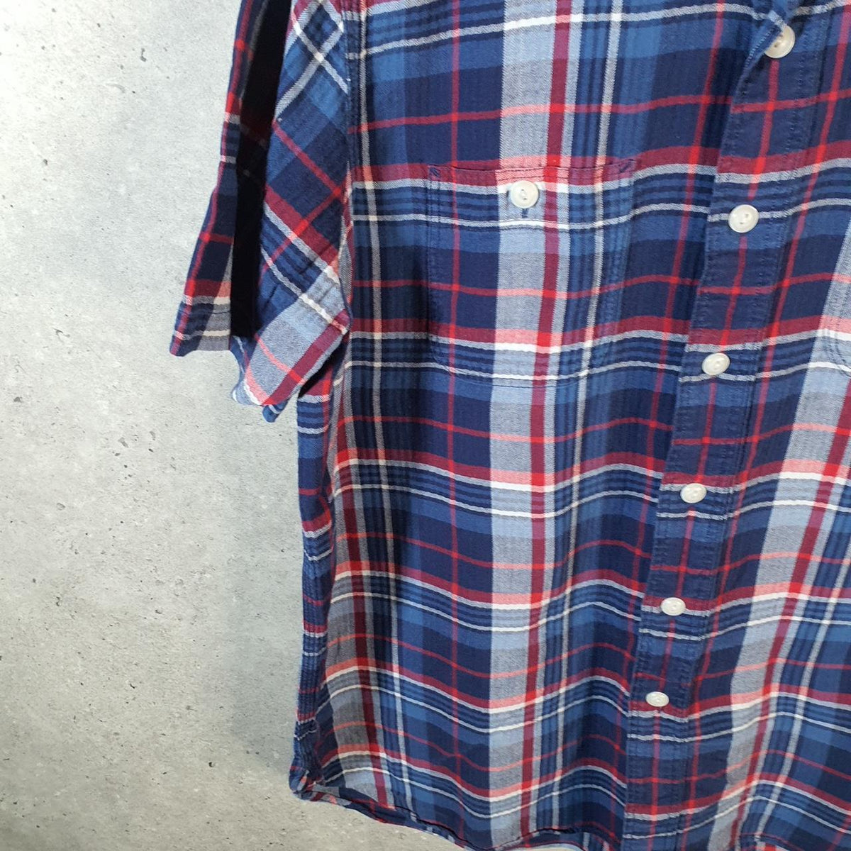 Vintage Ralph Lauren Button Down Shirt Men’s Large Blue Checkered Cotton Stretch Pocket