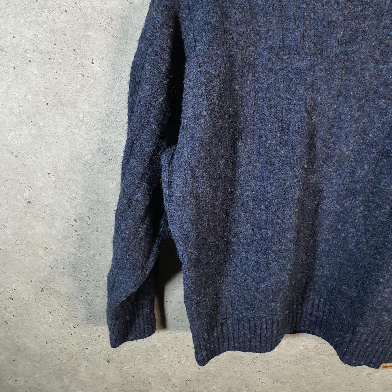 Vintage Timberland Lambswool Blend Knit Sweater Womens Small Navy Blue Logo