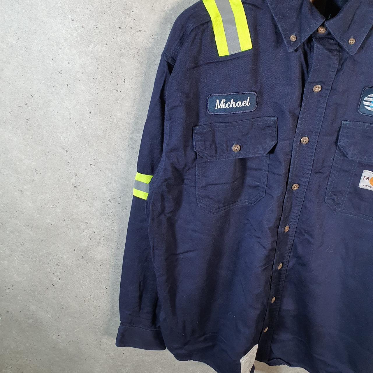 Vintage Carhartt FR Shirt Button Down Mens Large Navy Blue Long Sleeve Utility Relaxed Fit