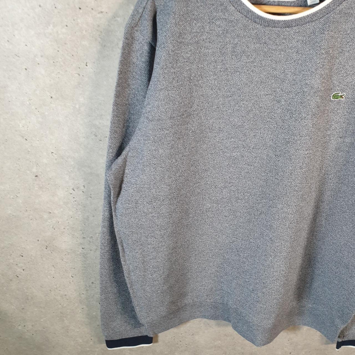 Vintage Lacoste Knit Sweater Mens XL Grey Y2K Jumper Logo