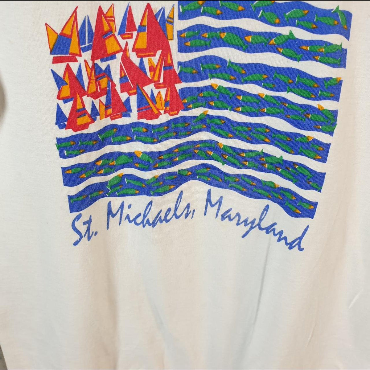 Vintage Anvil St Michael’s Maryland USA 90s USA Single Stitch T Shirt Youth Large White C8052