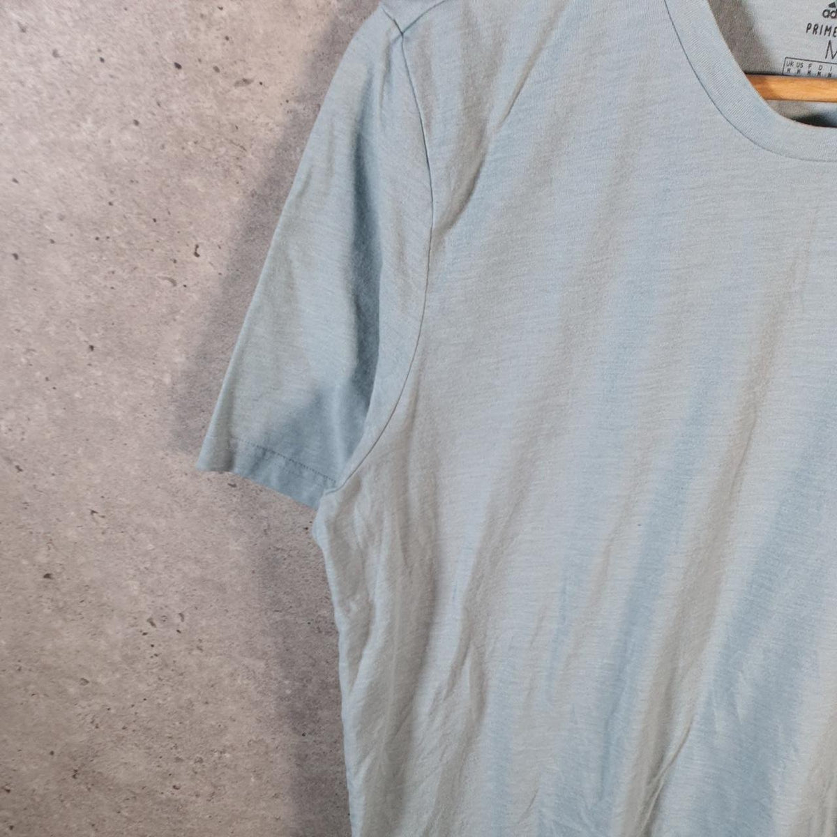 Vintage Adidas PrimeGreen T Shirt Men’s Medium Blue Three Stripes Logo Athletic