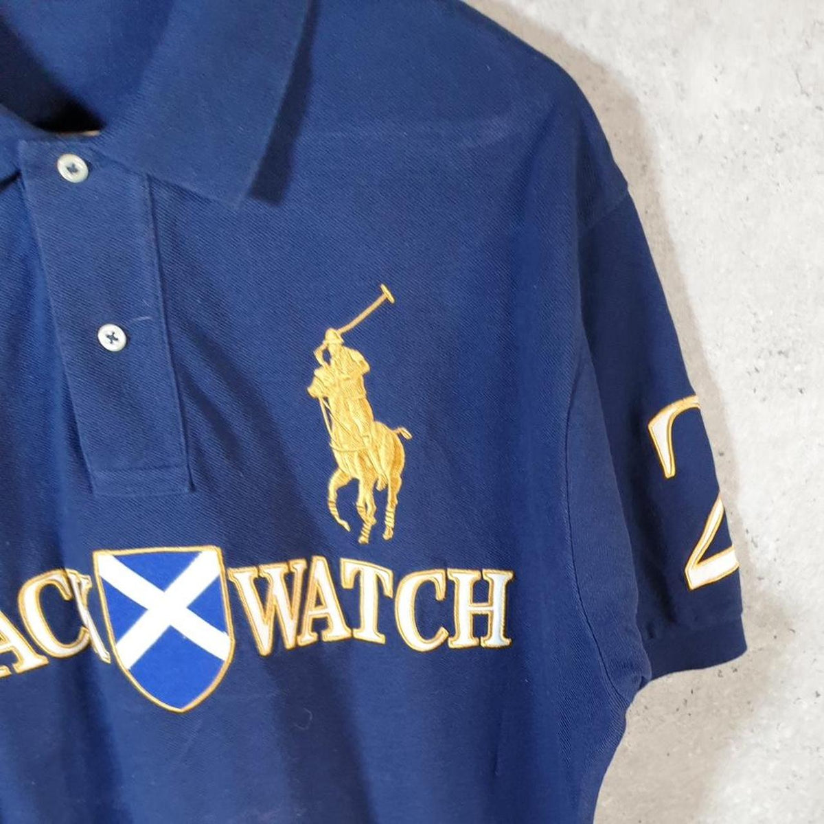 Vintage Ralph Lauren Polo Shirt Black Watch Men’s Large Navy Blue Chief Keef Spellout Pony