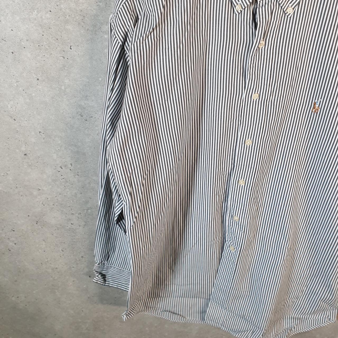 Vintage Ralph Lauren Button Down Shirt Men’s Large Grey Striped Yarmouth Cotton Pony