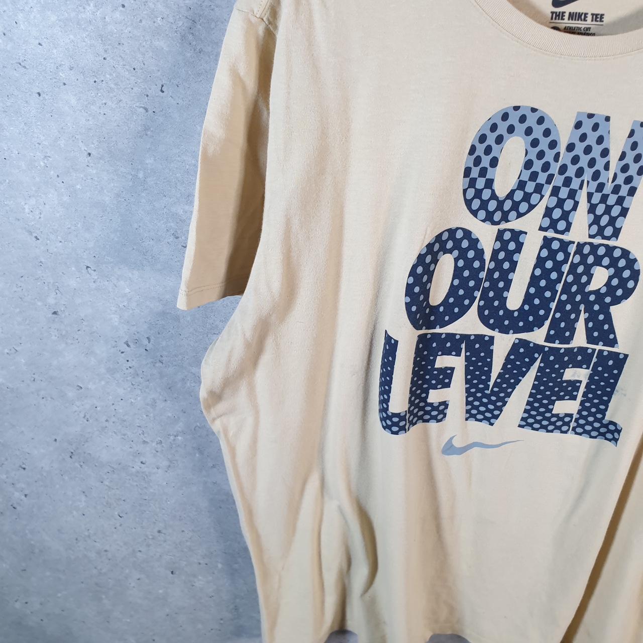 Vintage Nike On Our Level Spellout T Shirt Men’s 2XL Brown Swoosh Logo