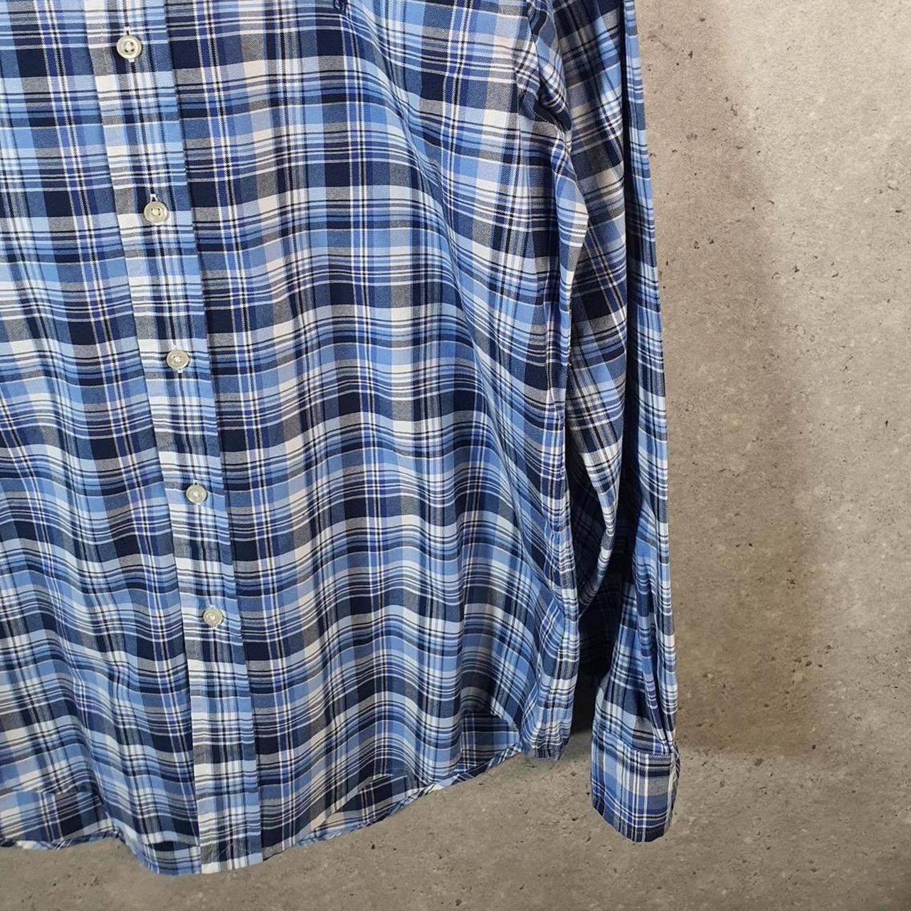 Vintage Ralph Lauren Button Down Shirt Men’s Small Blue Checkered Classic Fit Cotton Pony Big Fish Vintage