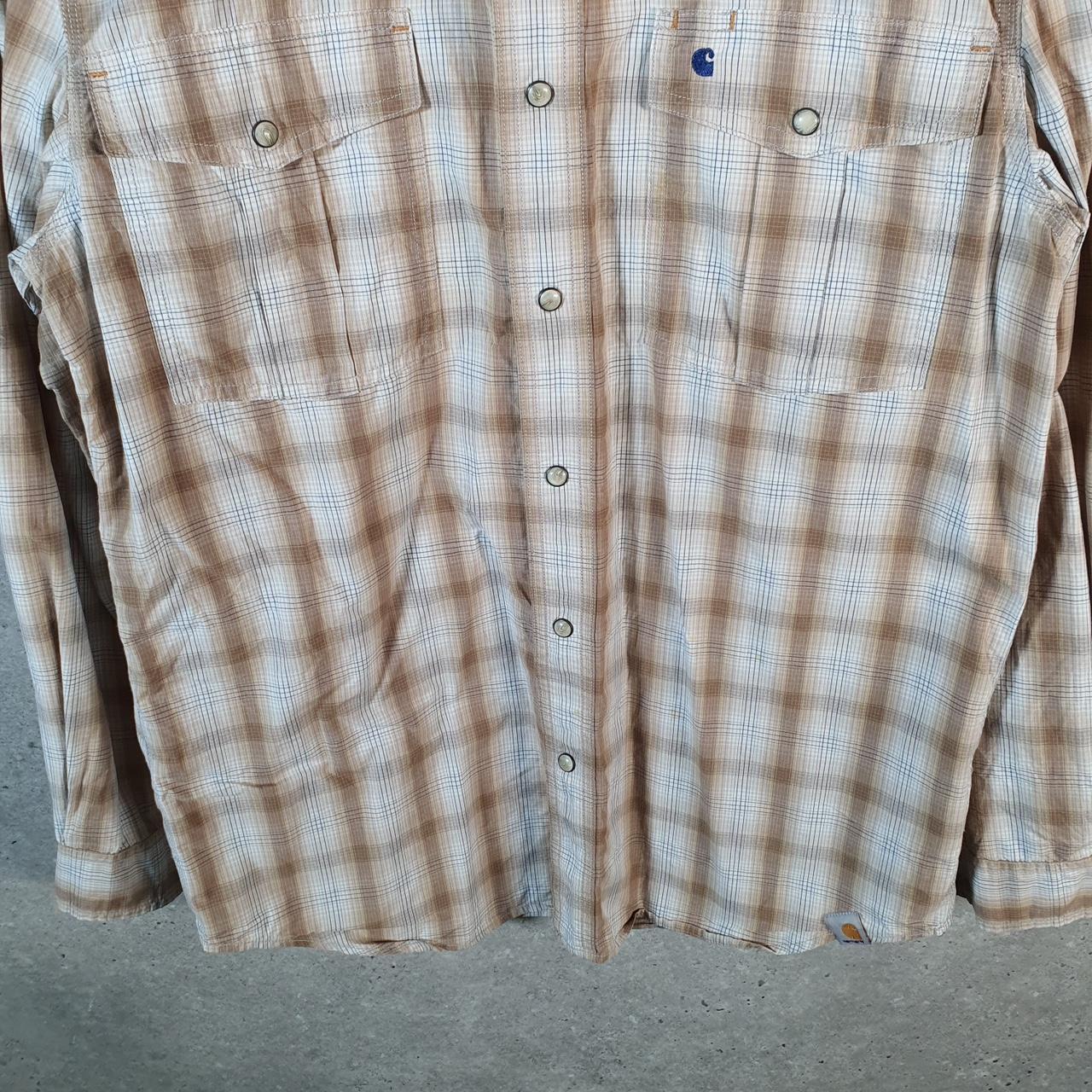 Vintage Carhartt Shirt Button Down Mens Medium Brown Checkered Chore Utility Relaxed - Big Fish Vintage