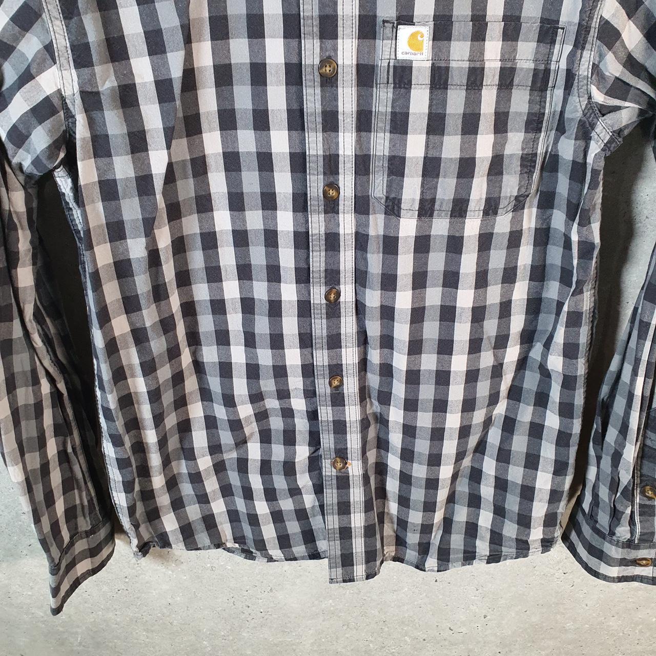 Vintage Carhartt Shirt Button Down Mens Small Grey Checkered Chore Utility Relaxed - Big Fish Vintage