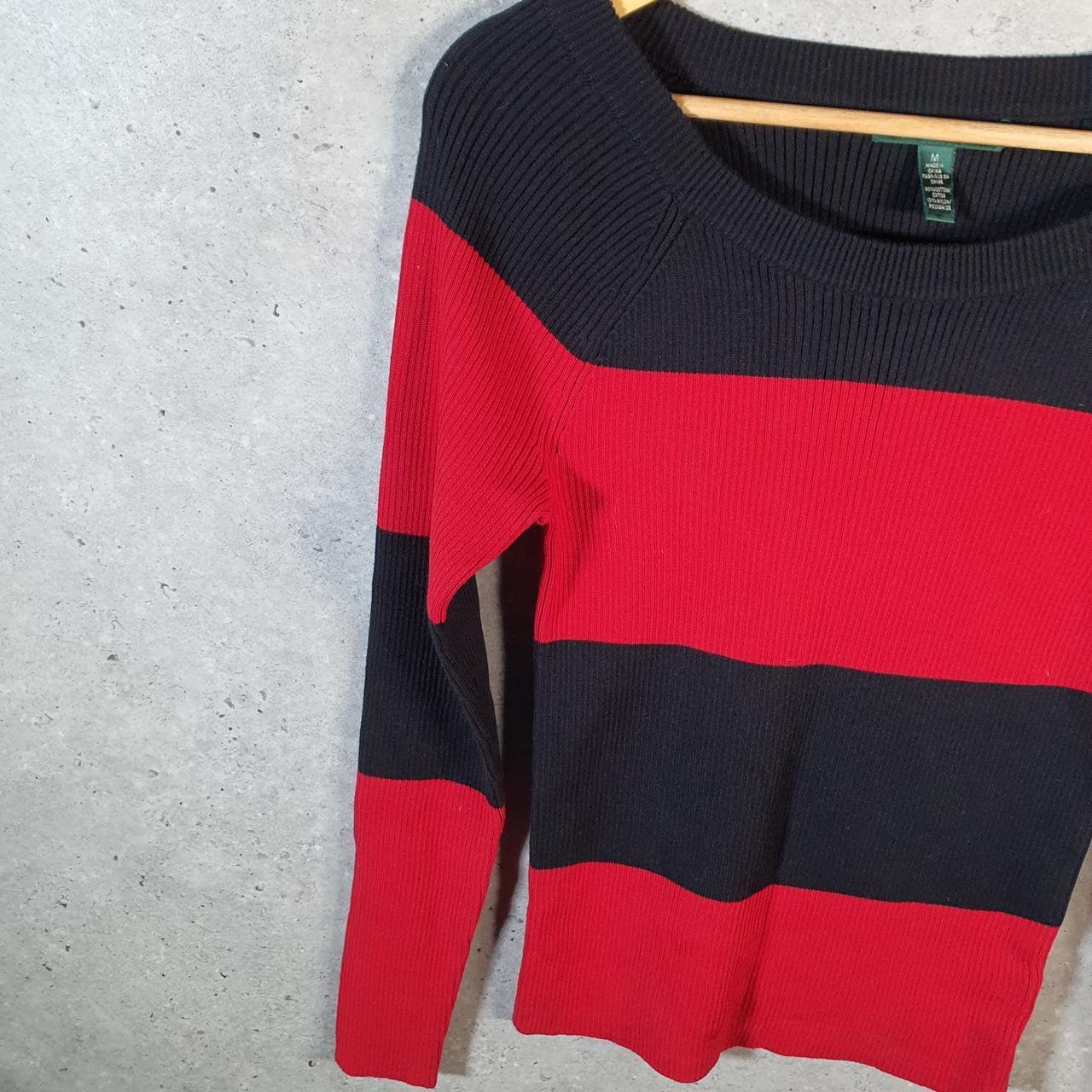 Vintage Ralph Lauren Polo Knit Sweater Womens Medium Red Striped Cotton Pullover