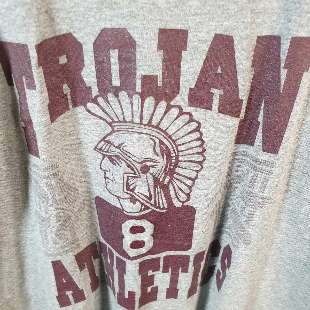 Vintage Russell Athletic Trojan Athletics USA Single Stitch T Shirt Men’s Large Grey