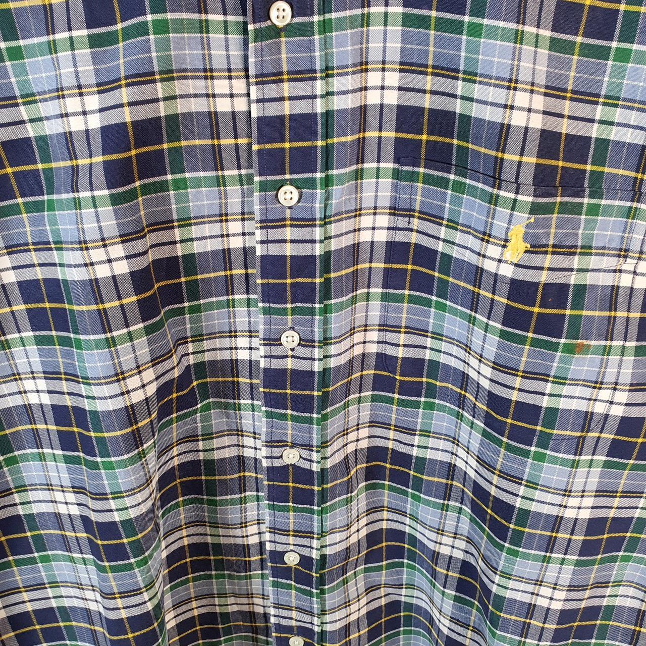 Vintage Ralph Lauren Button Down Shirt Men’s Medium Blue Checkered Big Shirt Pony Casual C8459