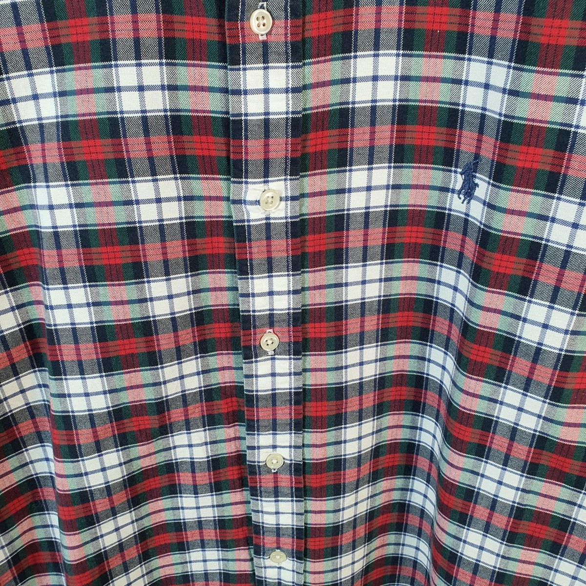 Vintage Ralph Lauren Button Down Shirt Men’s Medium Red Checkered Custom Fit Cotton Pony Big Fish Vintage