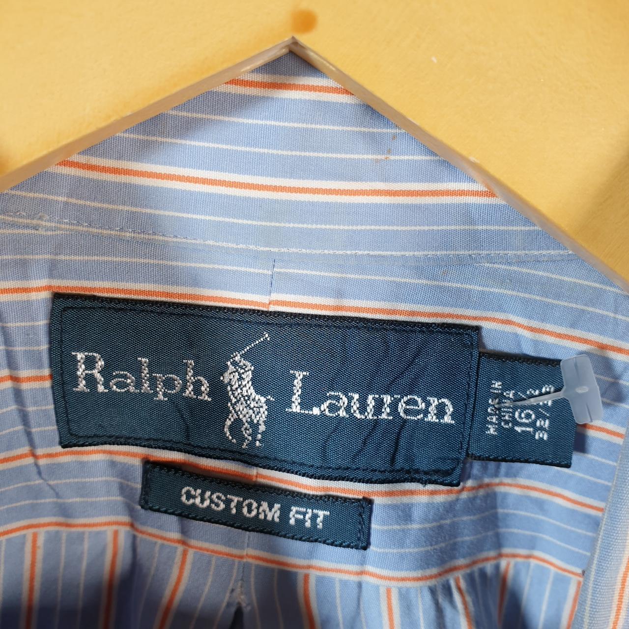 Vintage Ralph Lauren Button Down Shirt Men’s Large Blue Custom Fit Striped Pony