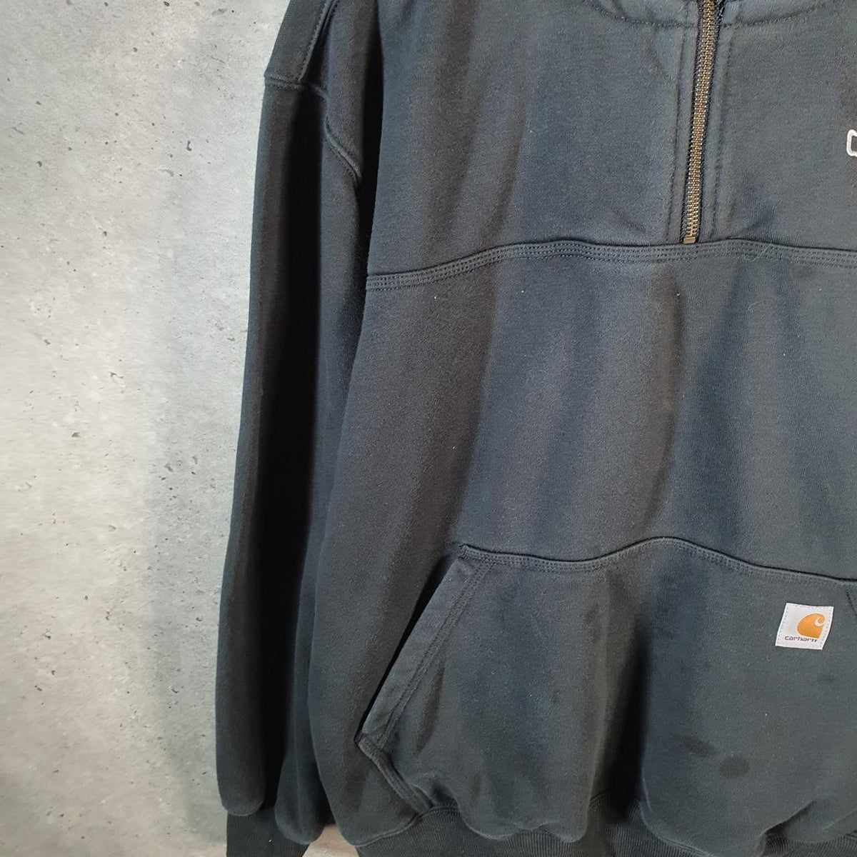 Vintage Carhartt Rain Defender Hoodie Men’s Large Black 1/4 Zip Pullover Blank USA Loose Fit