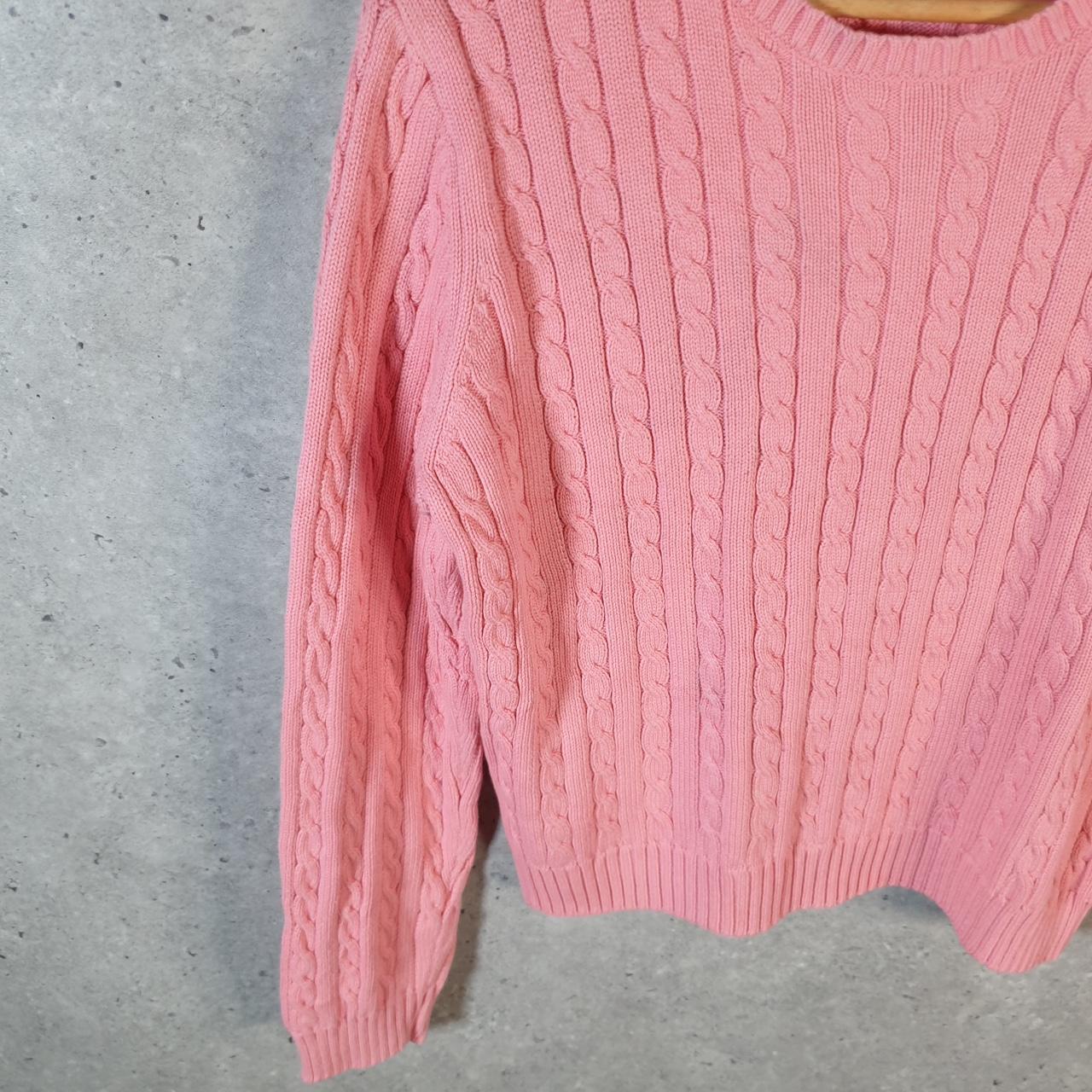 Vintage Ralph Lauren Polo Cable Knit Sweater Womens Large Pink Cotton Pullover