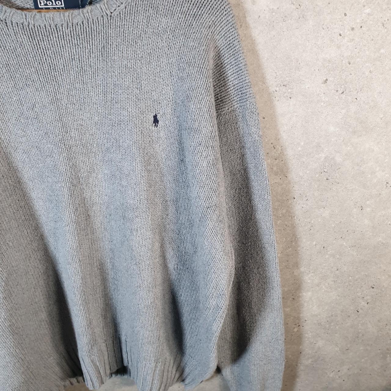 Vintage Ralph Lauren Polo Knit Sweatshirt Men’s 2XL Grey Cotton Pullover Pony