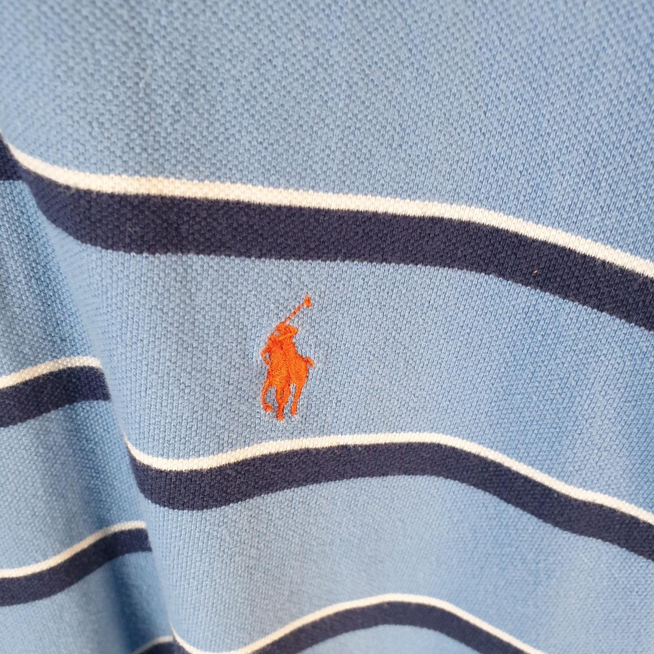 Vintage Ralph Lauren Polo Shirt Men’s 2XL Blue Striped Classic Fit Embroidered Pony