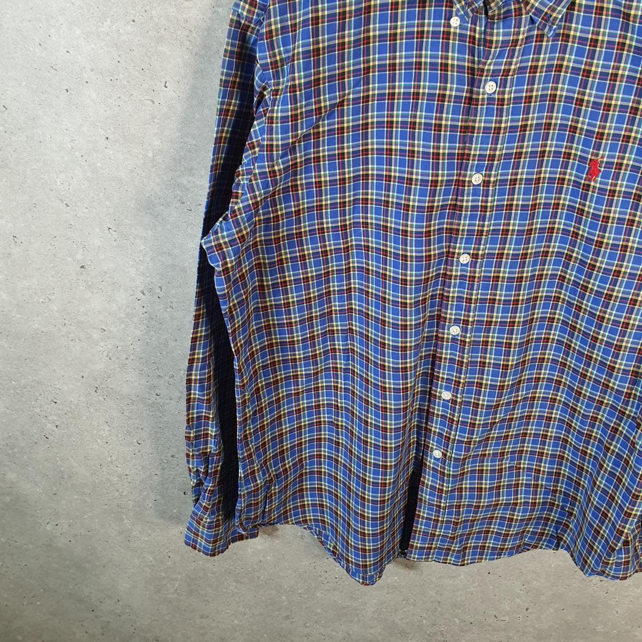 Vintage Ralph Lauren Button Down Shirt Men’s Large Blue Checkered Custom Fit Pony