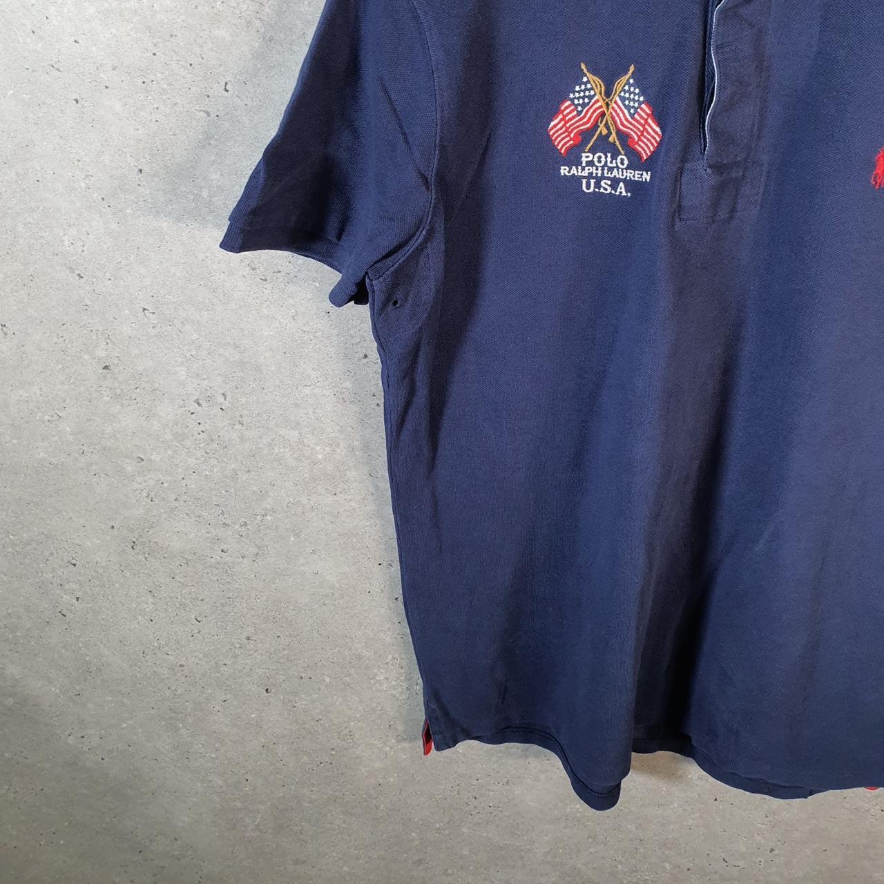 Vintage Ralph Lauren Polo USA Flags Shirt Men’s Medium Navy Blue Golf Cotton Pony