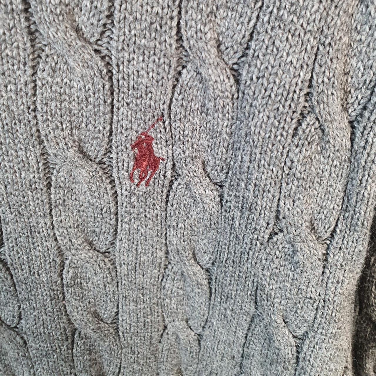 Vintage Ralph Lauren Polo Cable Knit Heavyweight Sweatshirt Womens Large Grey Pony C8855