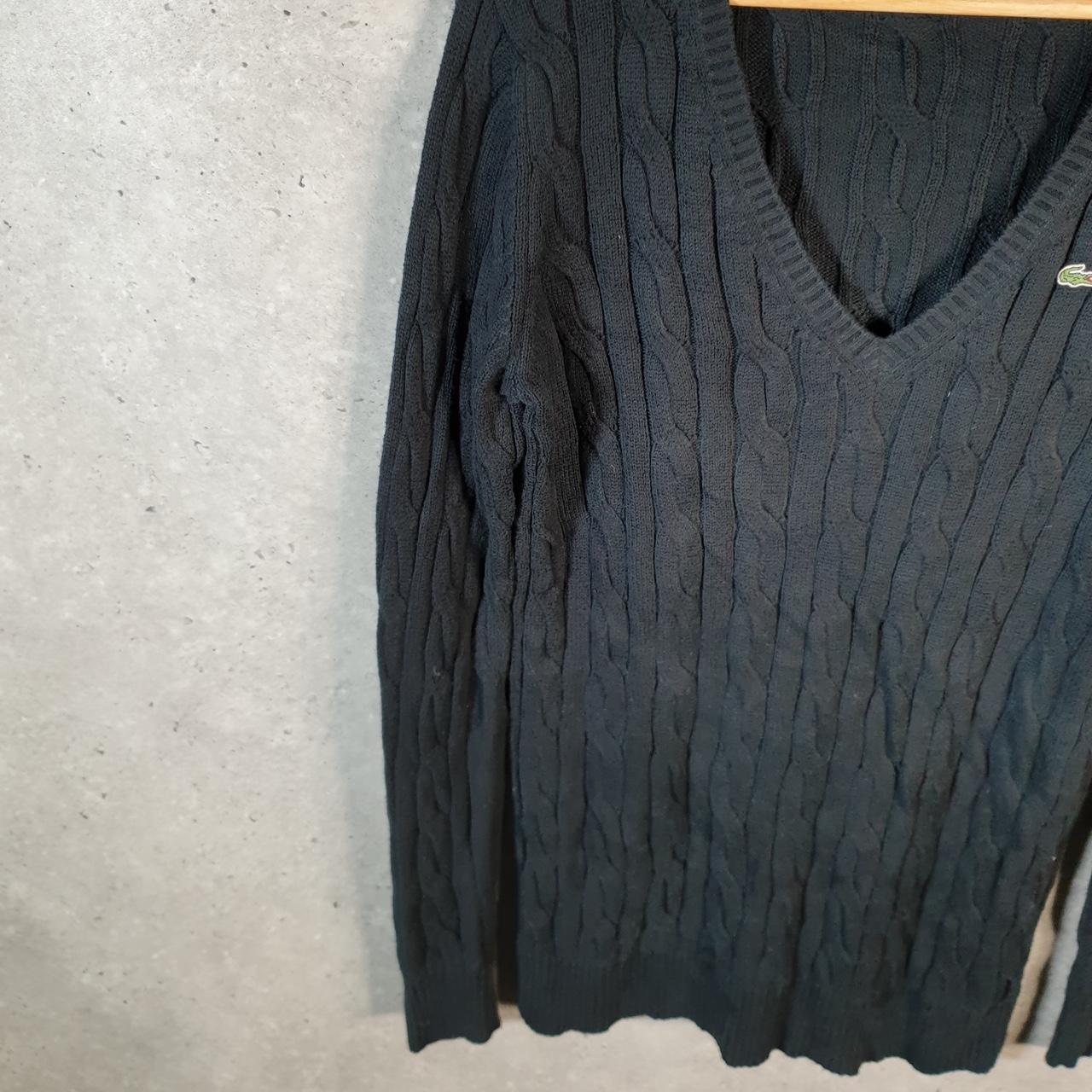 Vintage Lacoste Sweatshirt Cable Knit Womens Large Black Pullover Logo Y2K Jumper