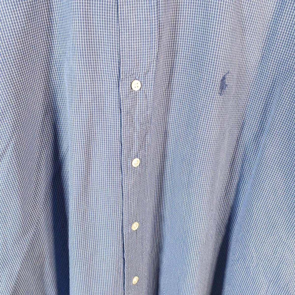Vintage Ralph Lauren Button Down Shirt Men’s XL Blue Checkered Blake Fit Cotton Pony Big Fish Vintage