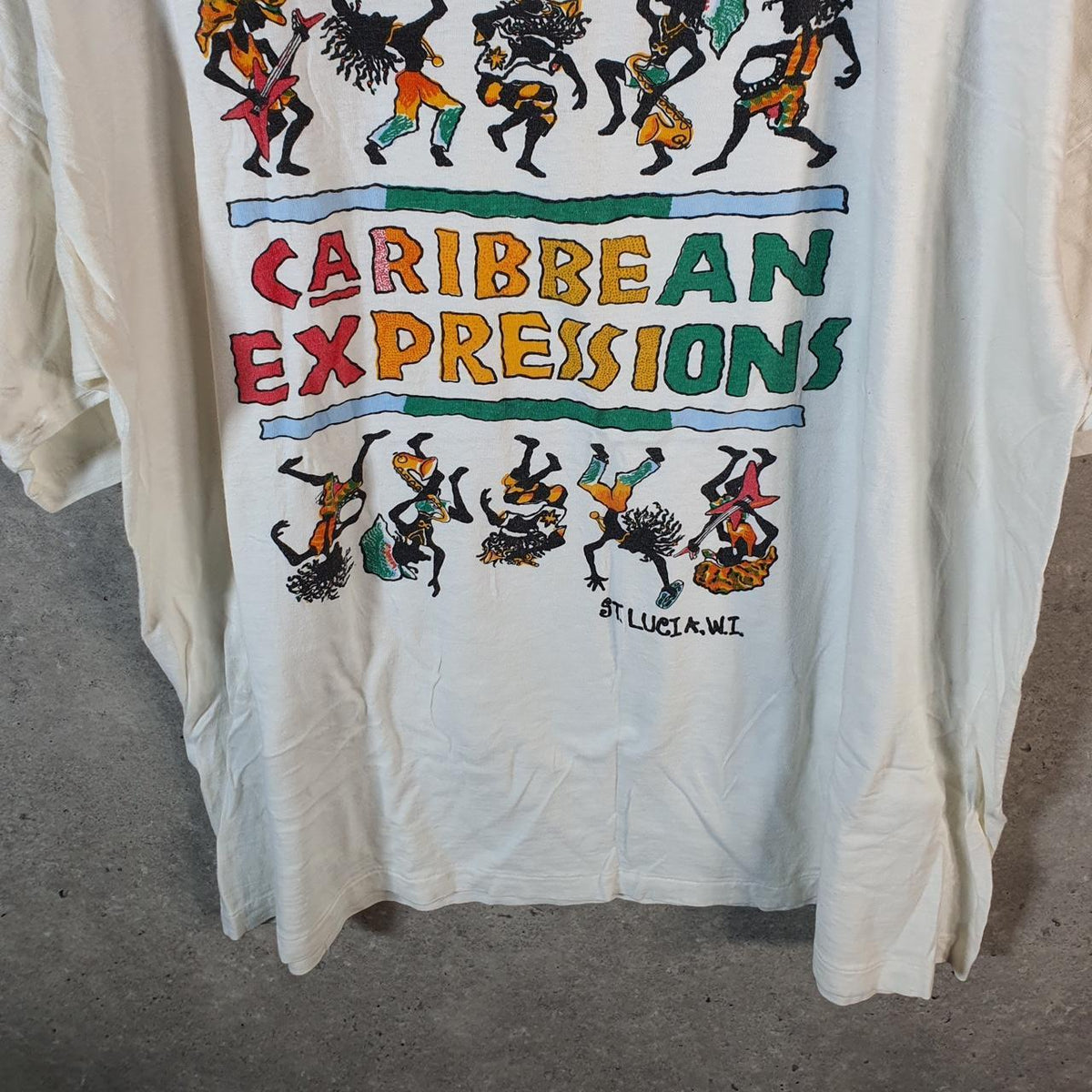 Vintage Caribbean Expressions St Lucia Single Stitch T Shirt Men’s Large White Big Fish Vintage