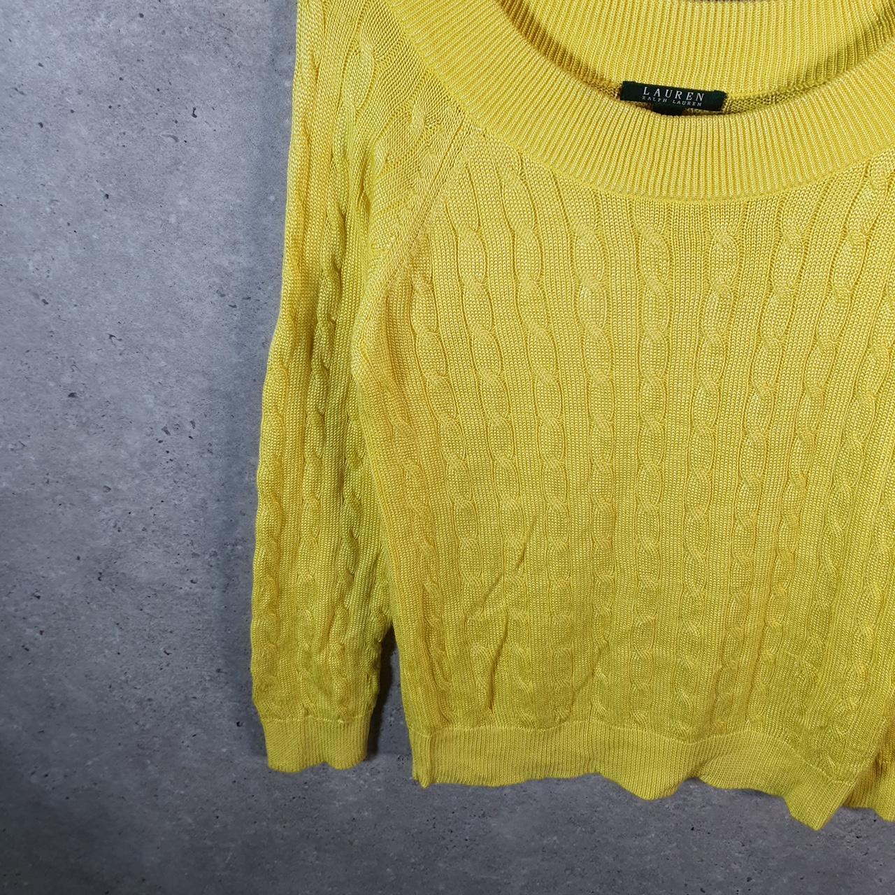 Vintage Ralph Lauren Polo Cable Knit Sweater Womens Large Yellow Cotton Pullover