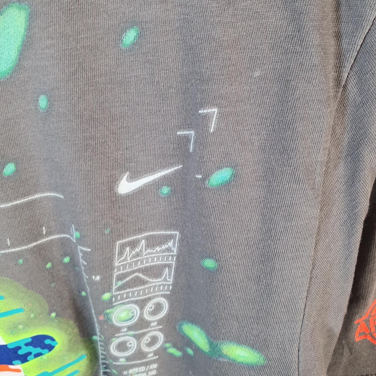 Vintage Nike Dri Fit Planet Area 72 T Shirt Mens Medium Grey Printed Logo Swoosh Athletic
