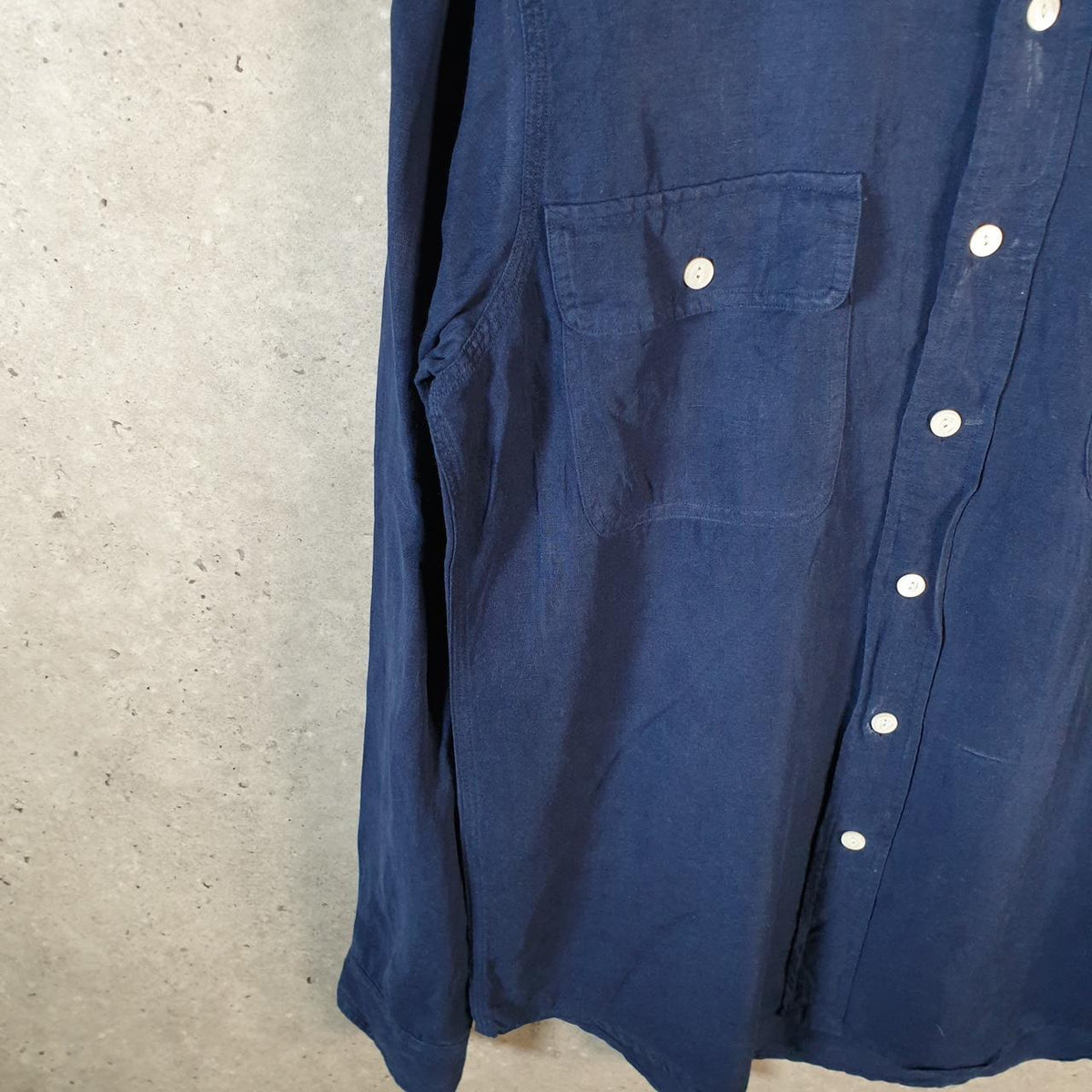 Vintage Ralph Lauren Button Down Shirt Men’s Small Navy Blue Custom Fit Cotton Pockets
