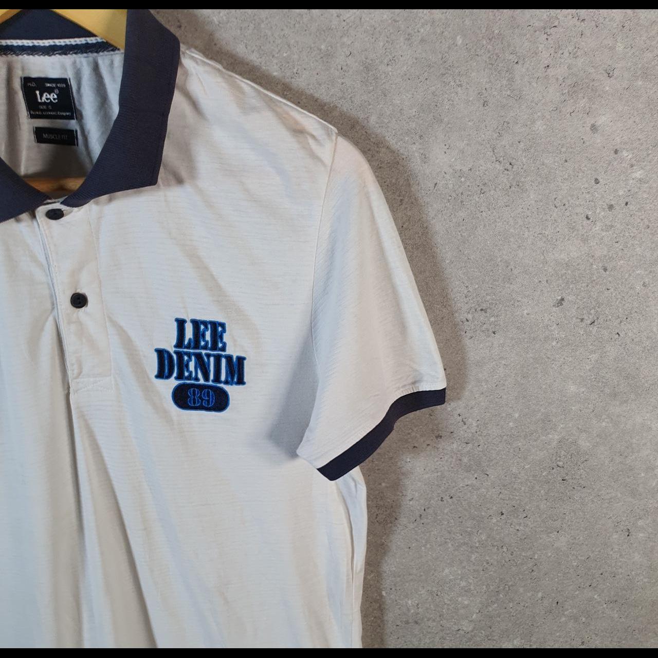 Vintage Lee Denim Polo Shirt Men’s Small White Muscle Fit Embroidered Logo